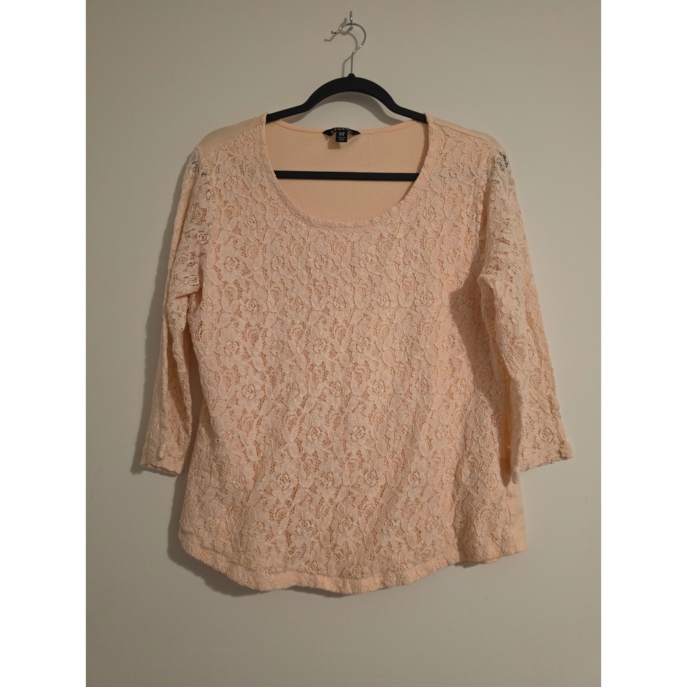 George Lace Top Women XL 16-18 Peach Cotton Blend 3/4 Sleeve Boho Chic